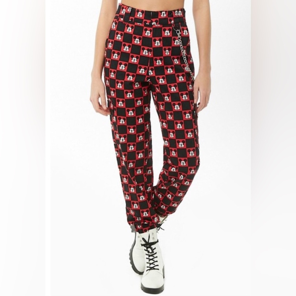 Disney size M black and red checkered Mickey Mouse joggers